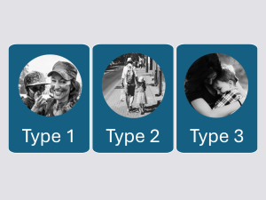 slide with three black and white photos of parents and children, cropped to circles