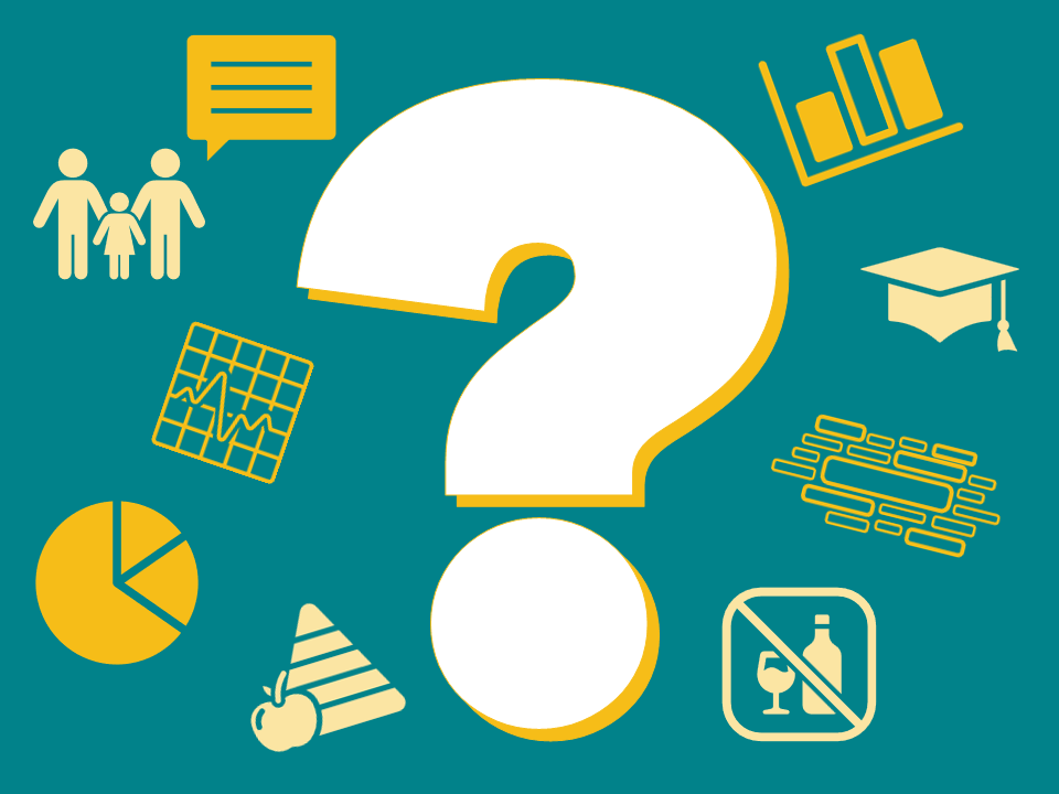 question mark surrounded by icons and graphs