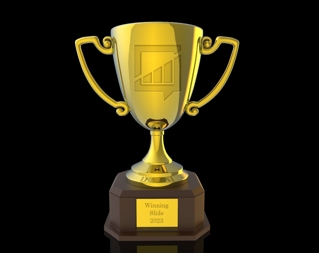 This is a golden trophy cup with the Data Soapbox logo and a plaque that reads Winning Slide twenty twenty-three.