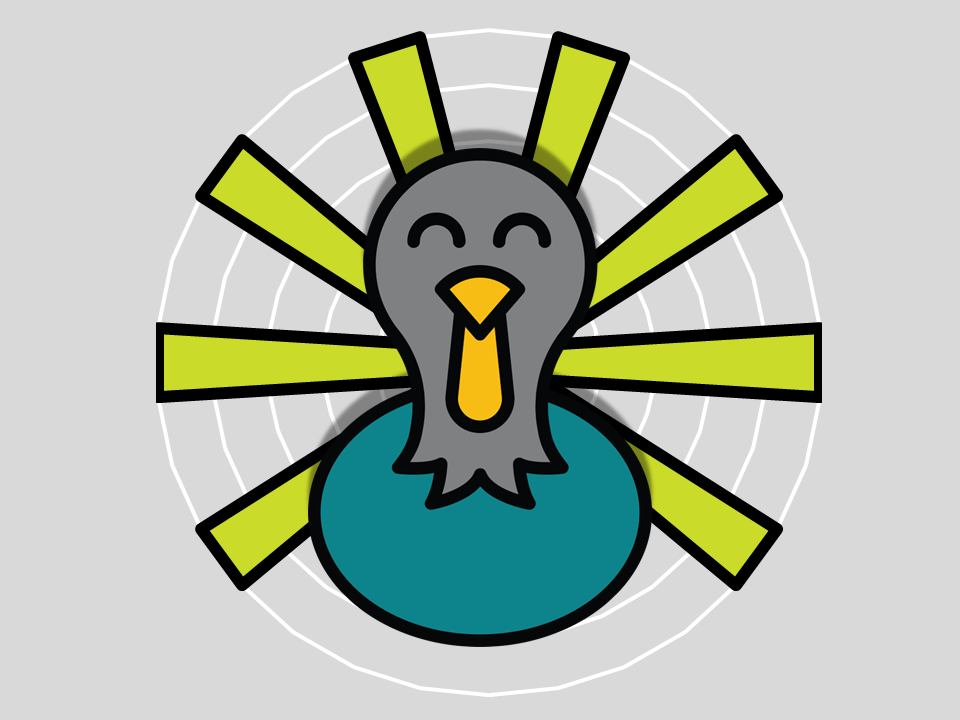This is an illustration of a turkey. Its tail feathers are made up of a radial graph.